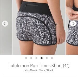 lululemon athletica sz 8 Women's Run Times Shorts Missy Mosaic Black white gym